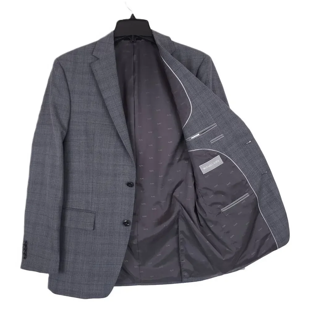 Michael Kors Mens Classic Fit 2 Piece Suit 36R 31x32 Grey Blue Plaid Wool NWT